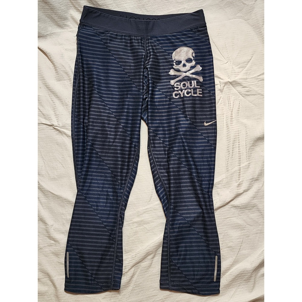 Nike x SoulCycle Epic Lux Striped Skull Crop Leggings Grey Navy Medium